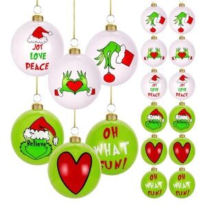 Grinch Holiday Ornament Set 12 Pcs 2.4" Shatterproof NEW